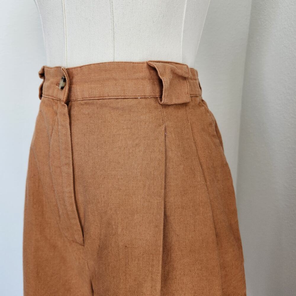 Vintage 90s Rust Orange Linen High Waisted Pleated Mom Shorts Rafaella S - Picture 3 of 11